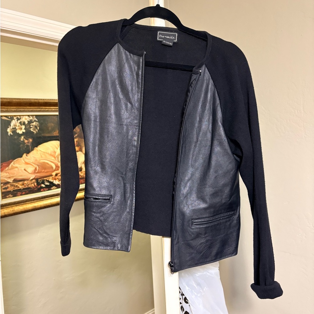 Black Leather Panel Jacket